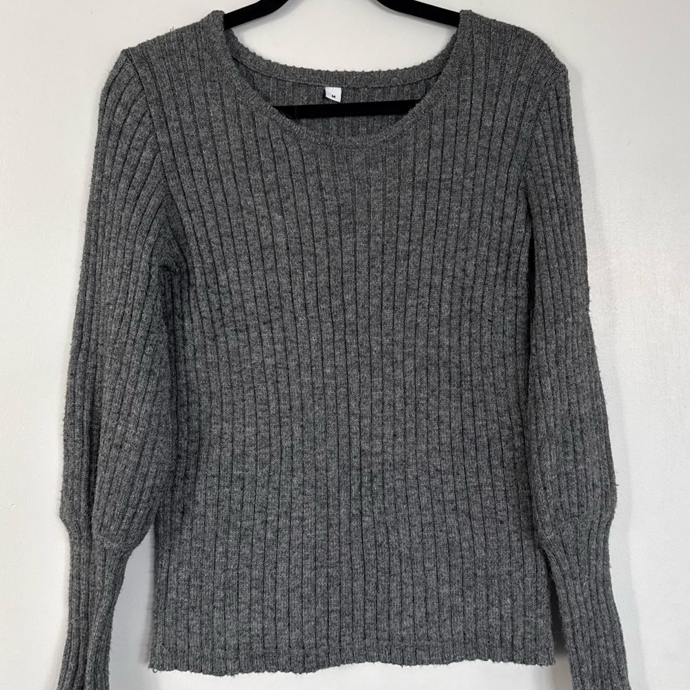 Gray Ribbed Wool-blend Sweater